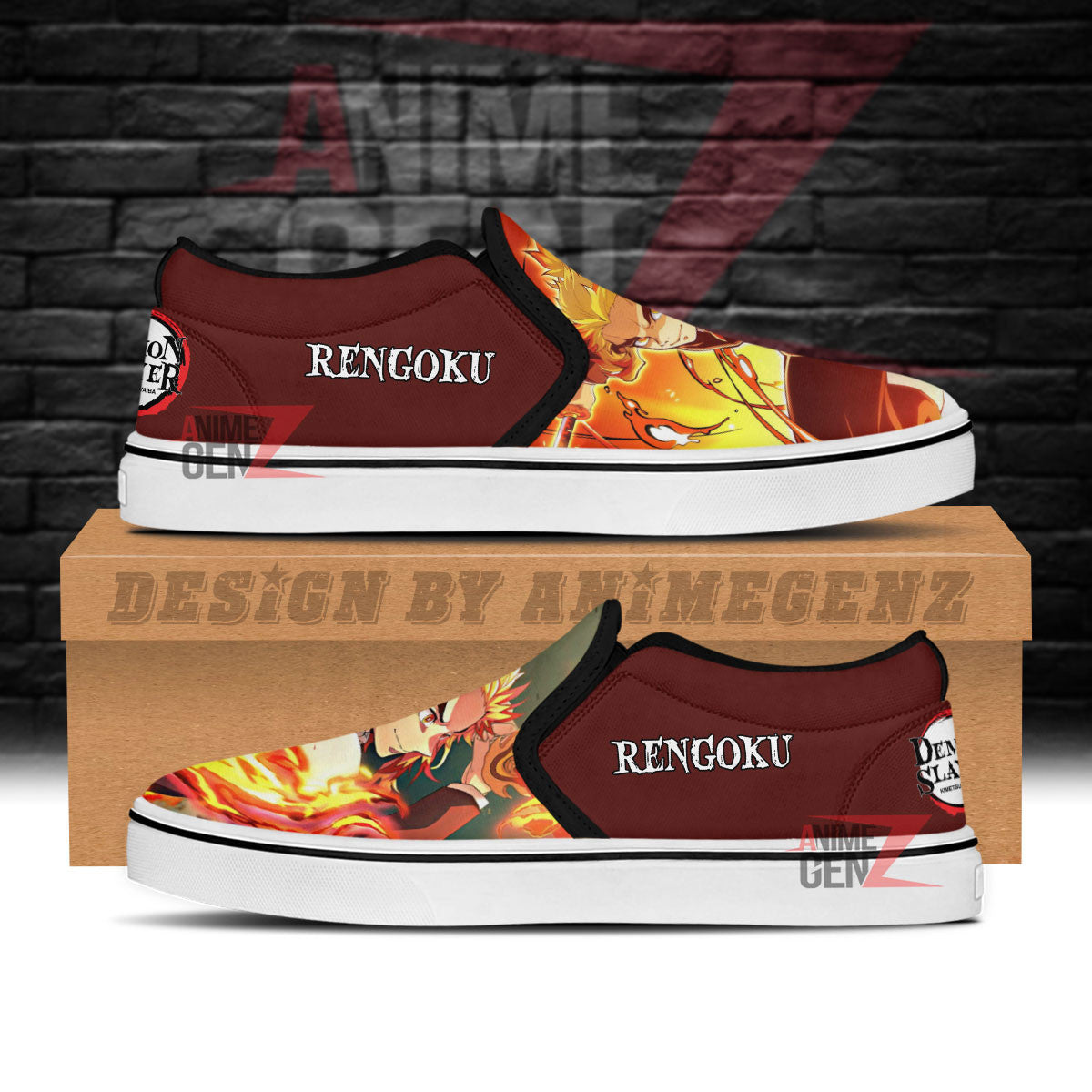 Demon Slayer Rengoku Slip-on Shoes Custom Anime Sneakers