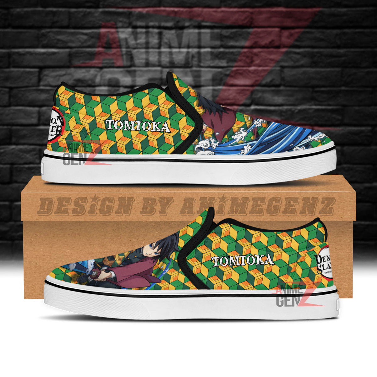 Demon Slayer Tomioka Slip-on Shoes Custom Anime Sneakers