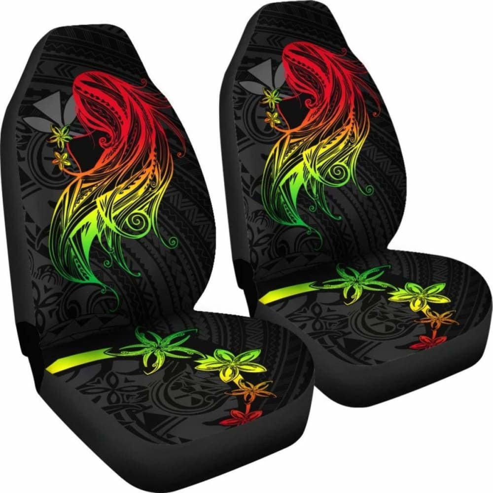 Polynesian Hawaii Car Seat Covers - Kanaka Maoli Girl Hair Plumeria -