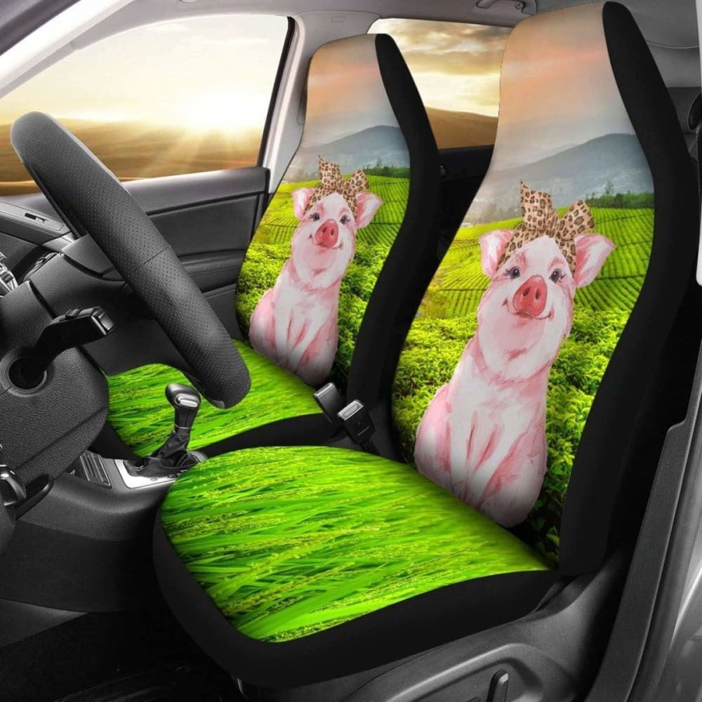 Cute Pig With Red Polka Dot Headbands Car Seat Covers