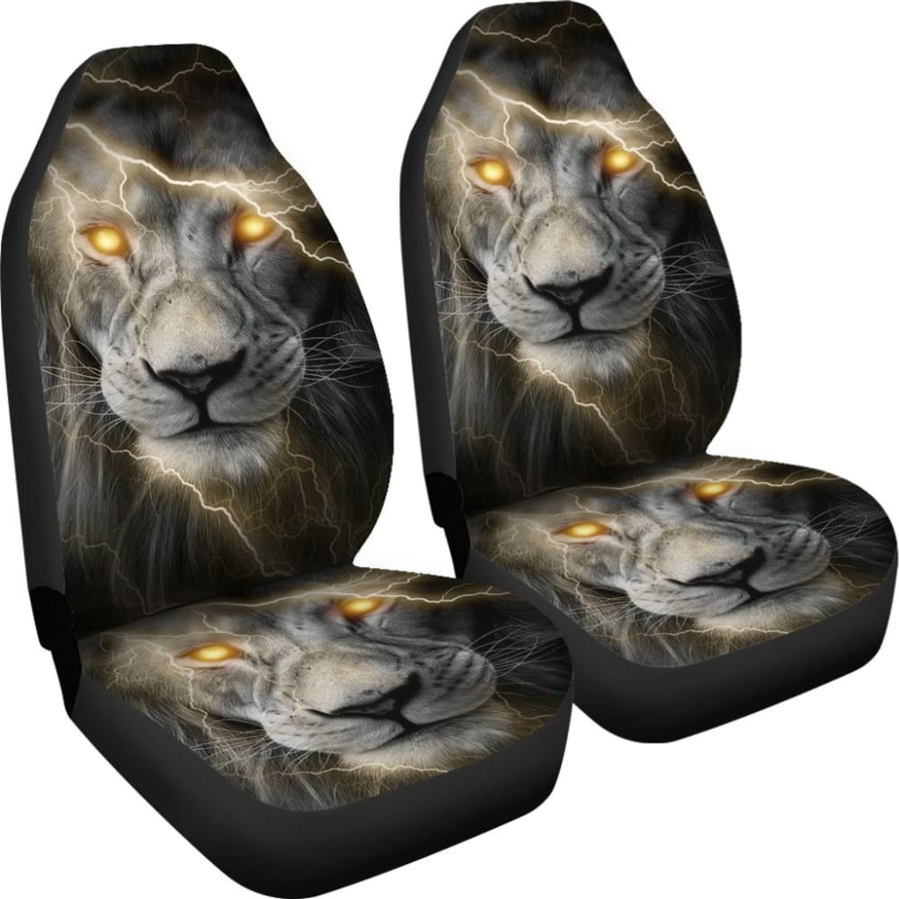 Thunder Lightning Powerful Yellow Eyes Lion Car Seat Covers