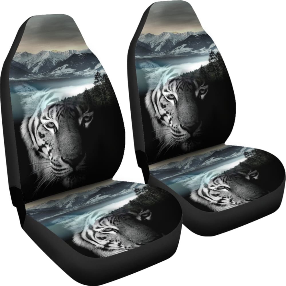 Powerful White Tiger with Amazing River Car Seat Covers