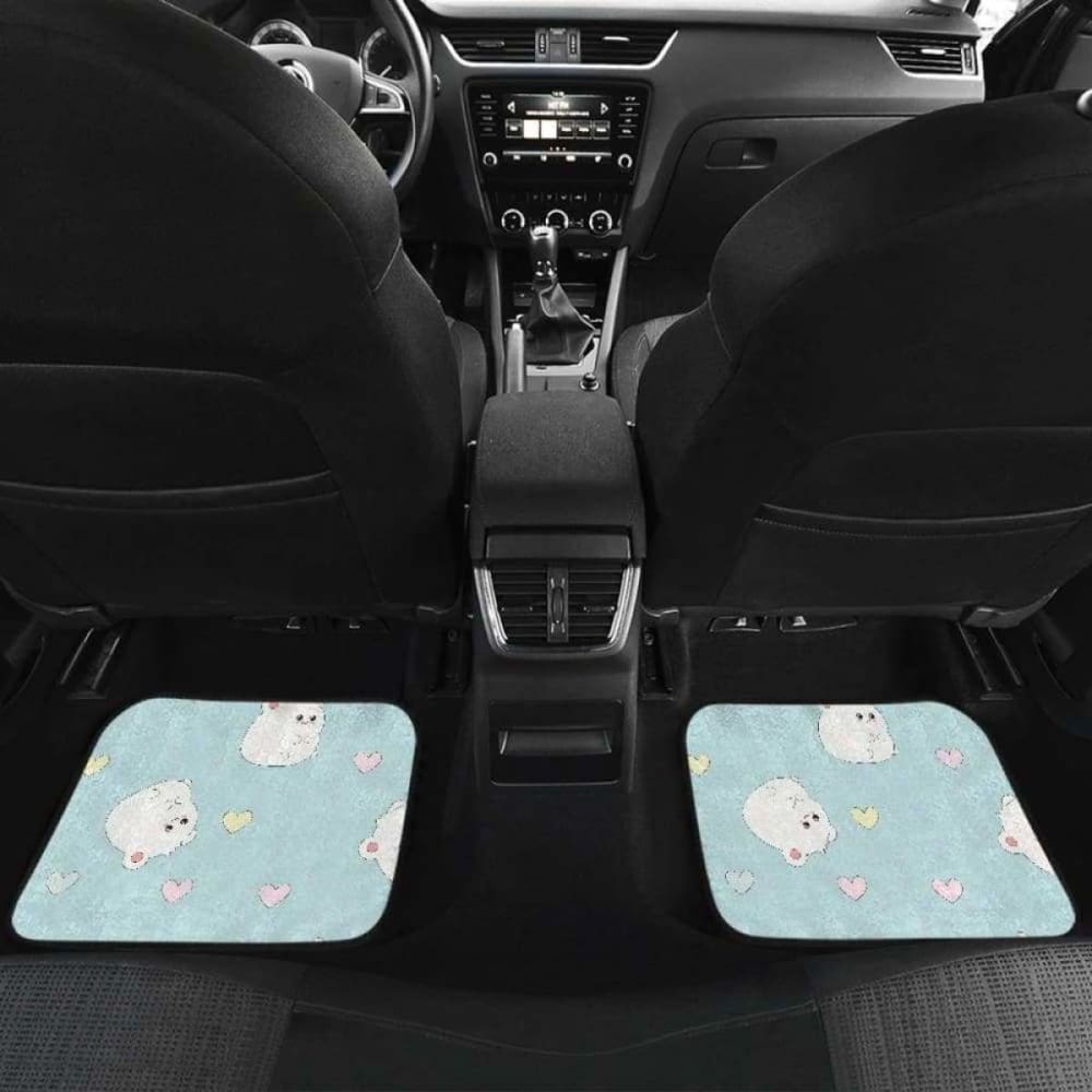 White Cute Hamsters Heart Pattern Front And Back Car Mats