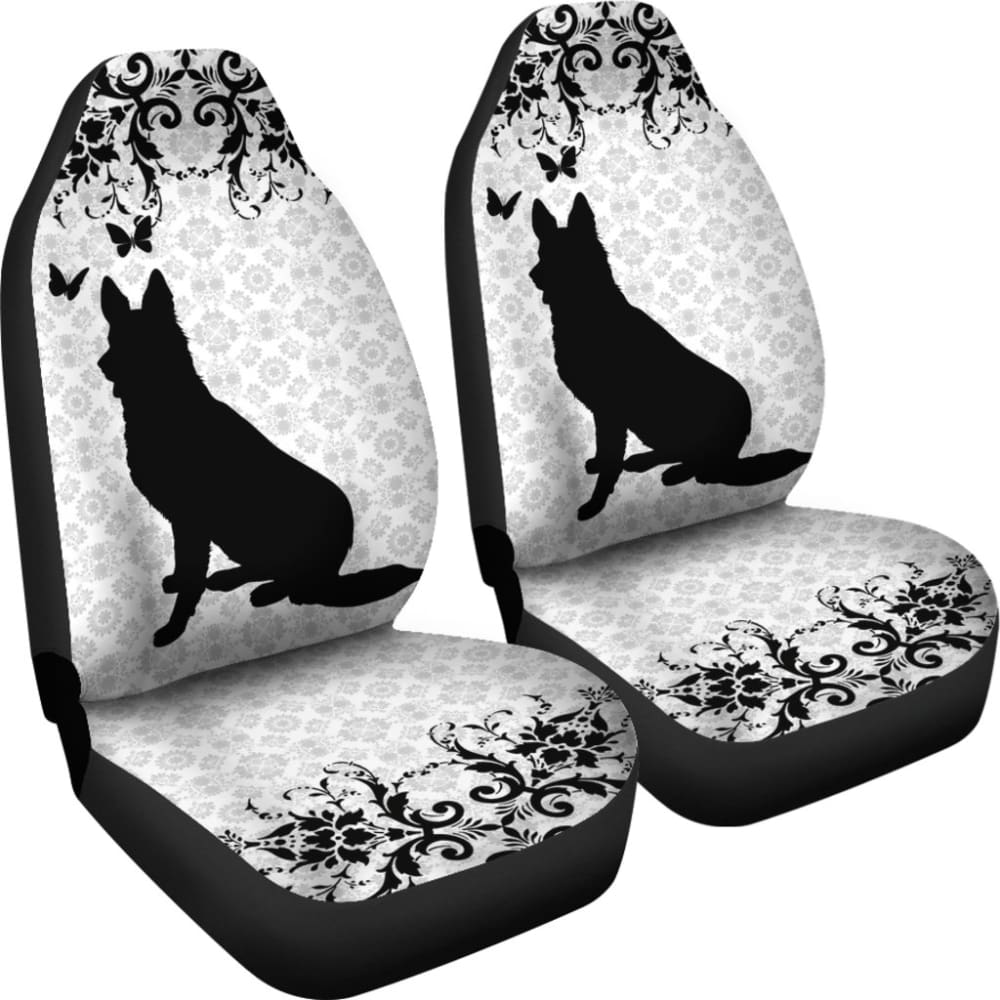 Vintage German Shepherd White Background Car Seat Covers