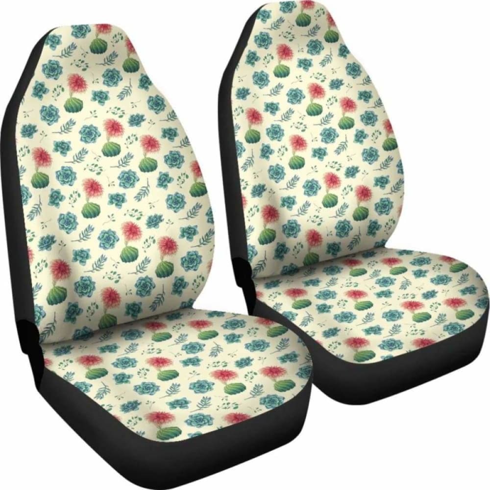 Cactus And Succulent Pattern Car Seat Covers Cream Light Pattern