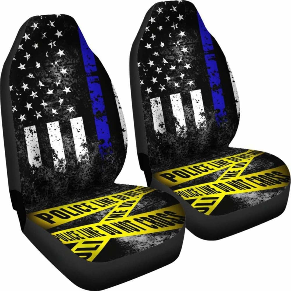 Blue Line Police Car Seat Covers Set Of