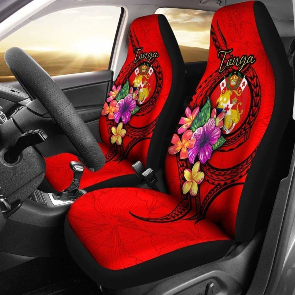 Tonga Car Seat Covers Polynesian Floral With Seal Red