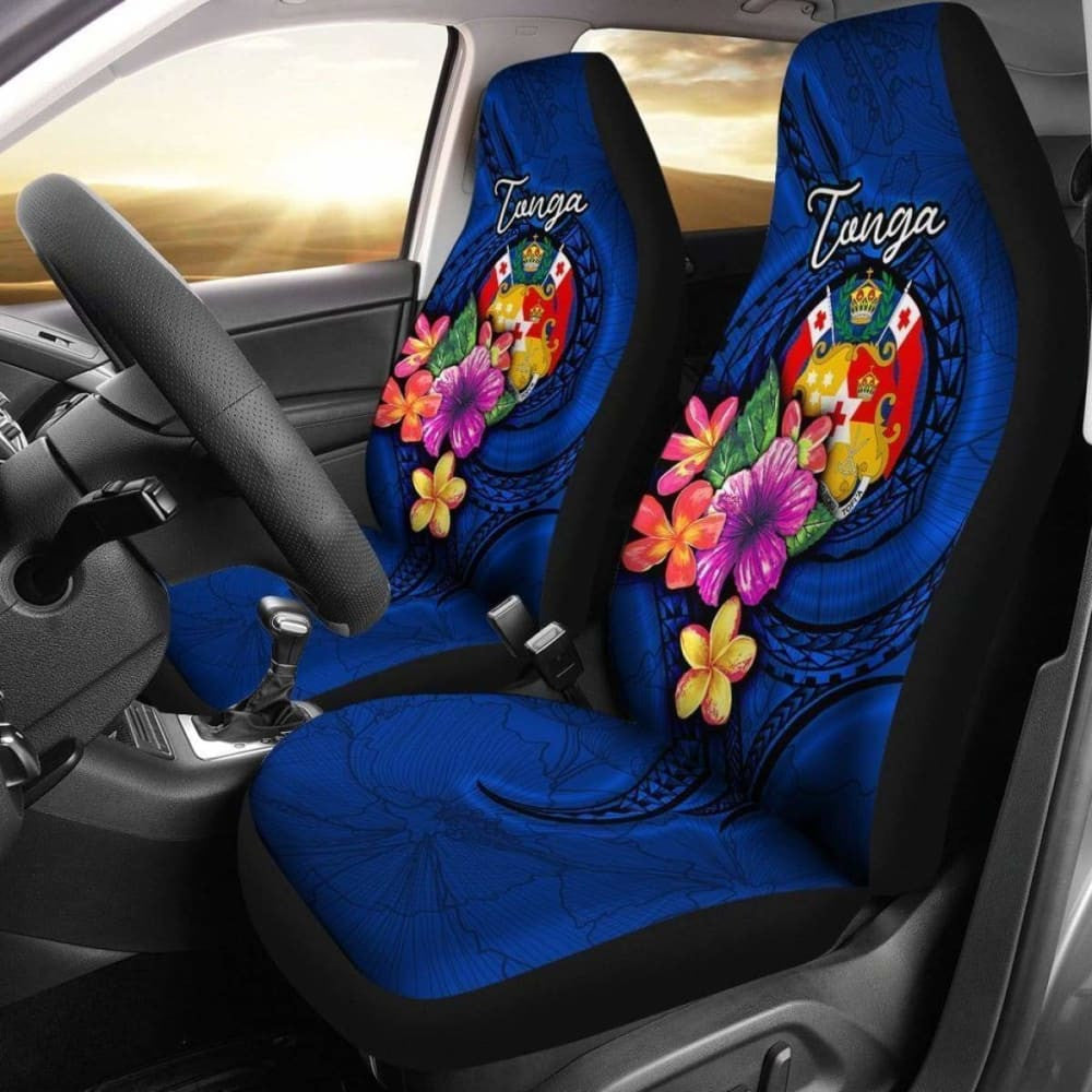 Tonga Car Seat Covers Polynesian Floral With Seal Blue