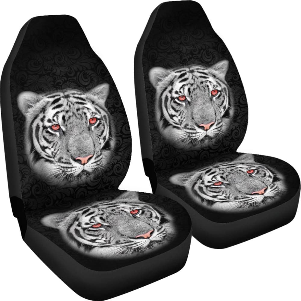 White Tiger Red Eyes Amazing Black Background Car Seat Covers