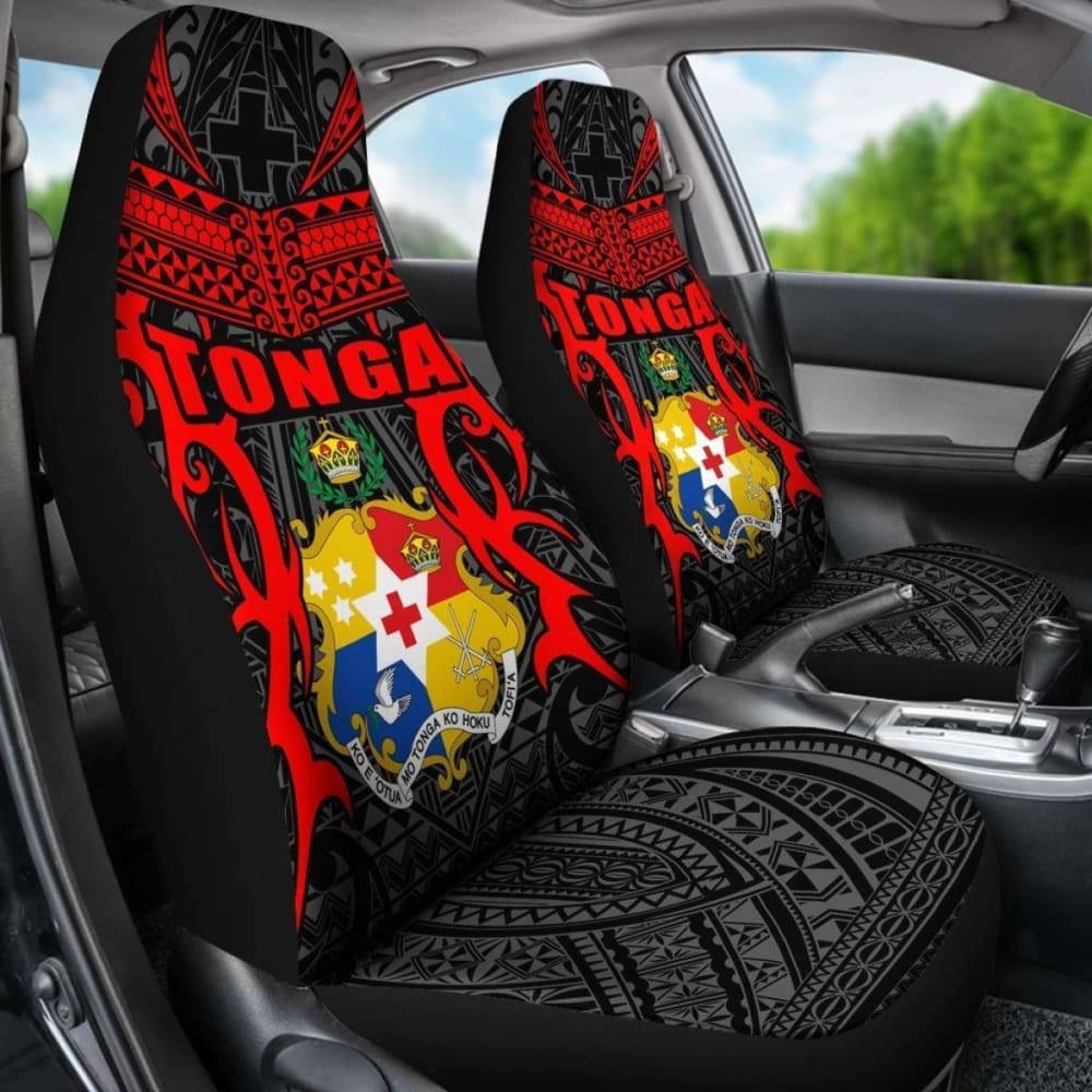 Tonga Car Seat Covers - Kingdom Of Tonga Set Of (Black Red)