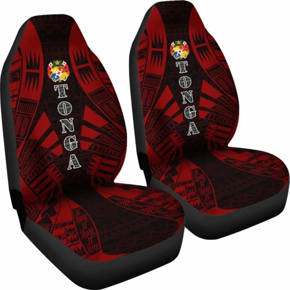 Tonga Car Seat Covers - Tonga Coat Of Arms Polynesian Tattoo Red -