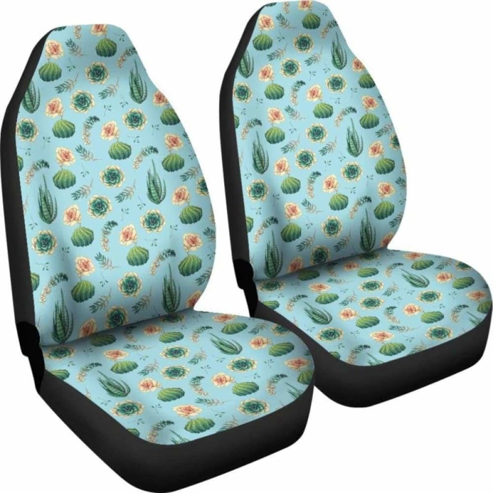 Blue Succulent Cactus Pattern Car Seat Covers