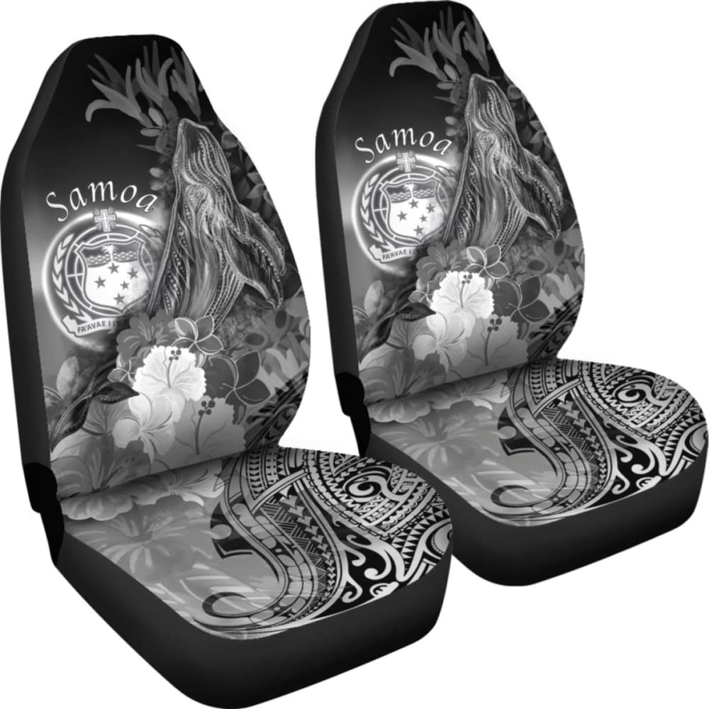 Samoa Car Set Covers - Humpback Whale With Tropical Flowers (White)-