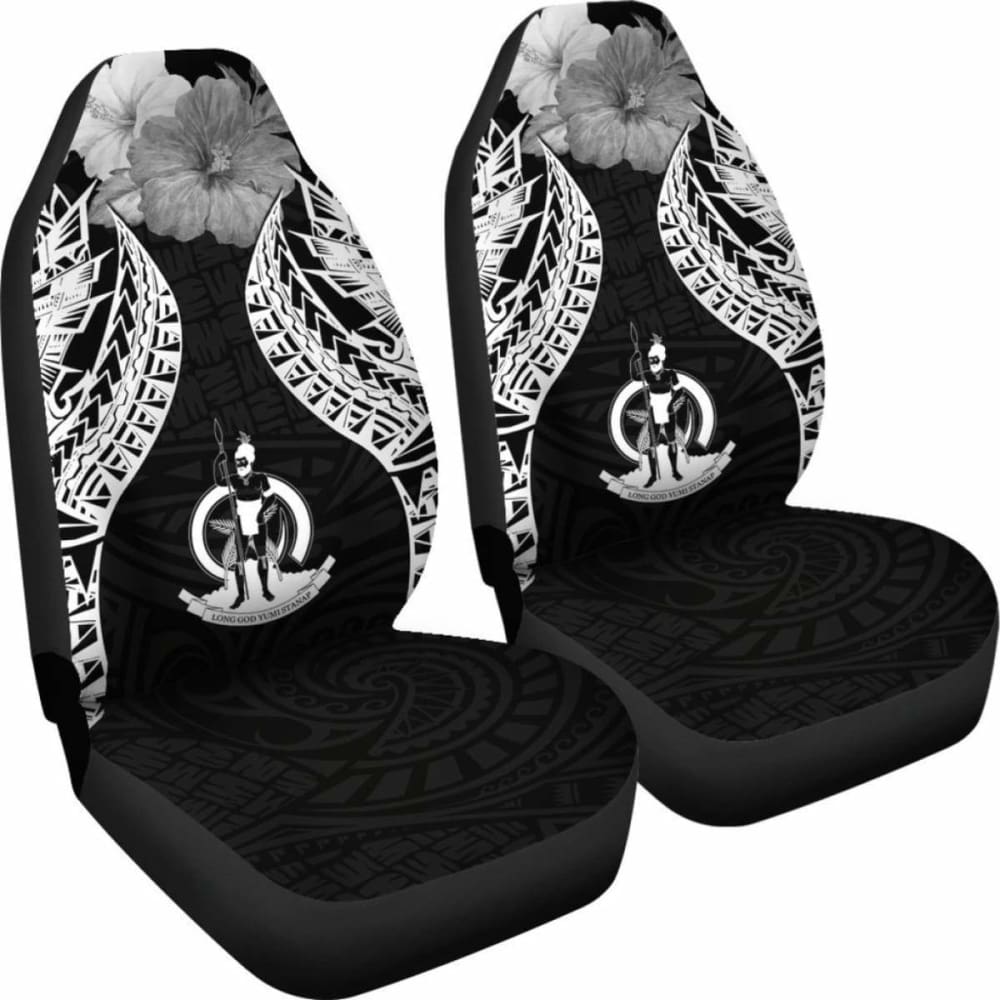 Vanuatu Polynesian Car Seat Covers Pride Seal And Hibiscus Black -