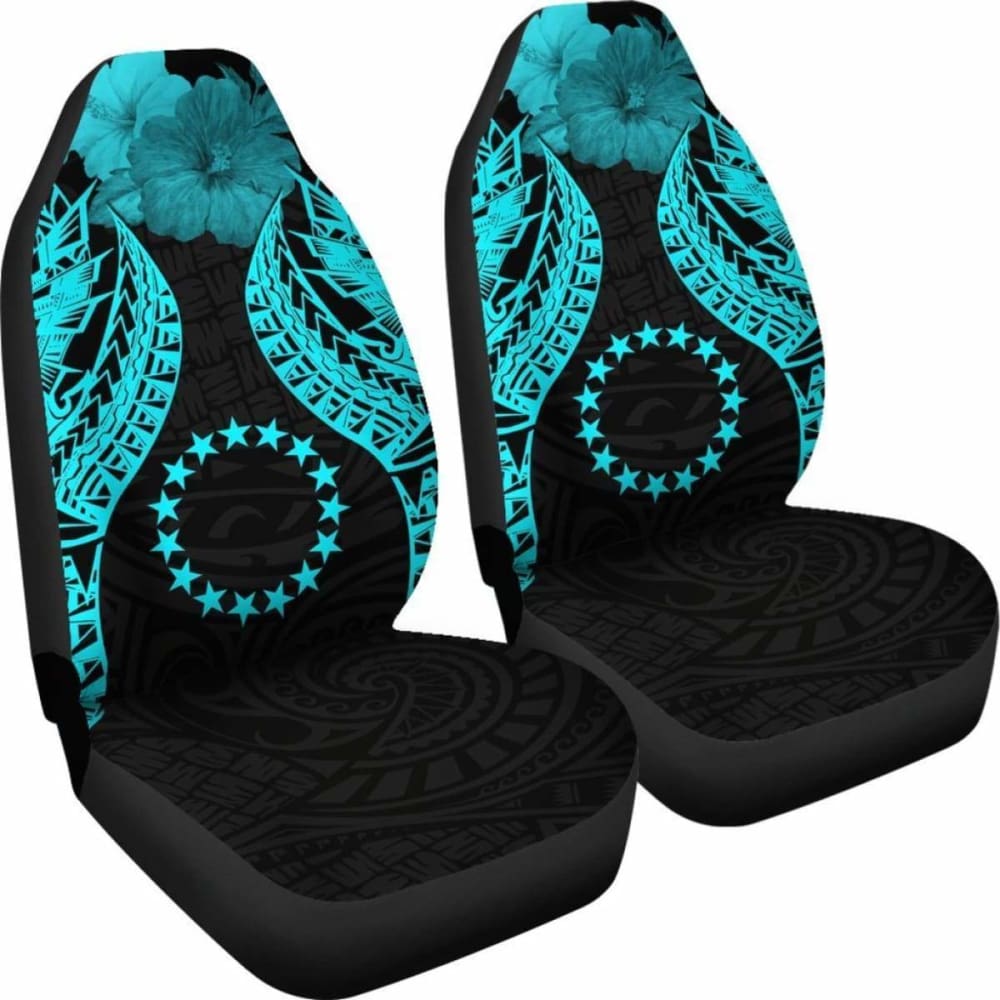 Cook Islands Polynesian Car Seat Covers Pride Seal And Hibiscus Neon Blue -