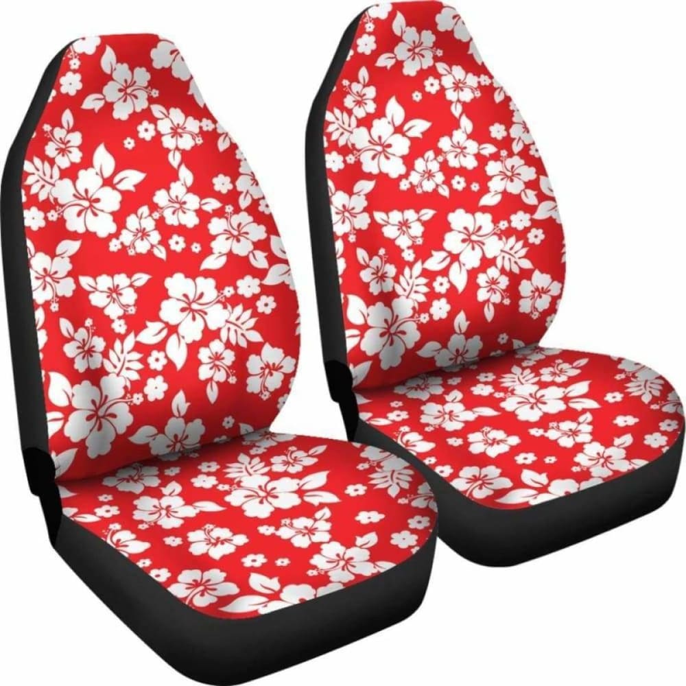 Red And White Hibiscus Flowers Hawaiian Flower Pattern Car Seat Covers