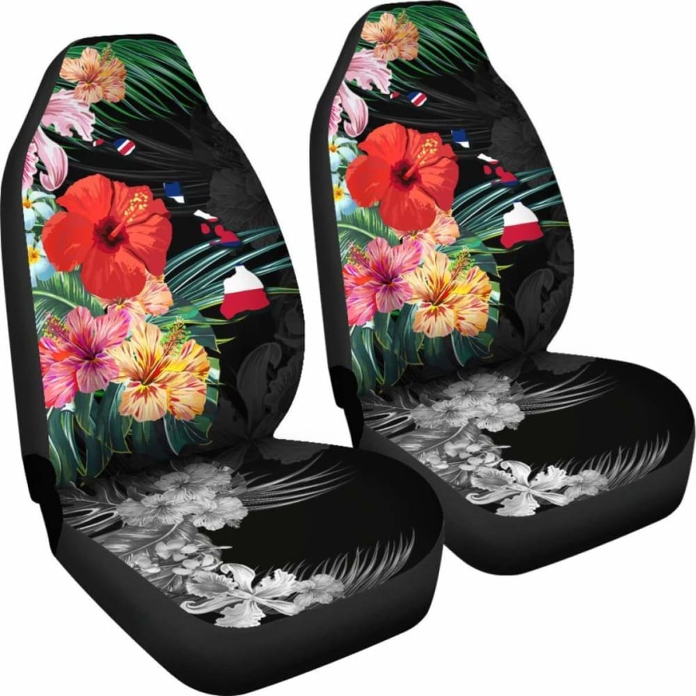 Alohawaii Car Seat Covers - Hawaii Map Hibiscus -