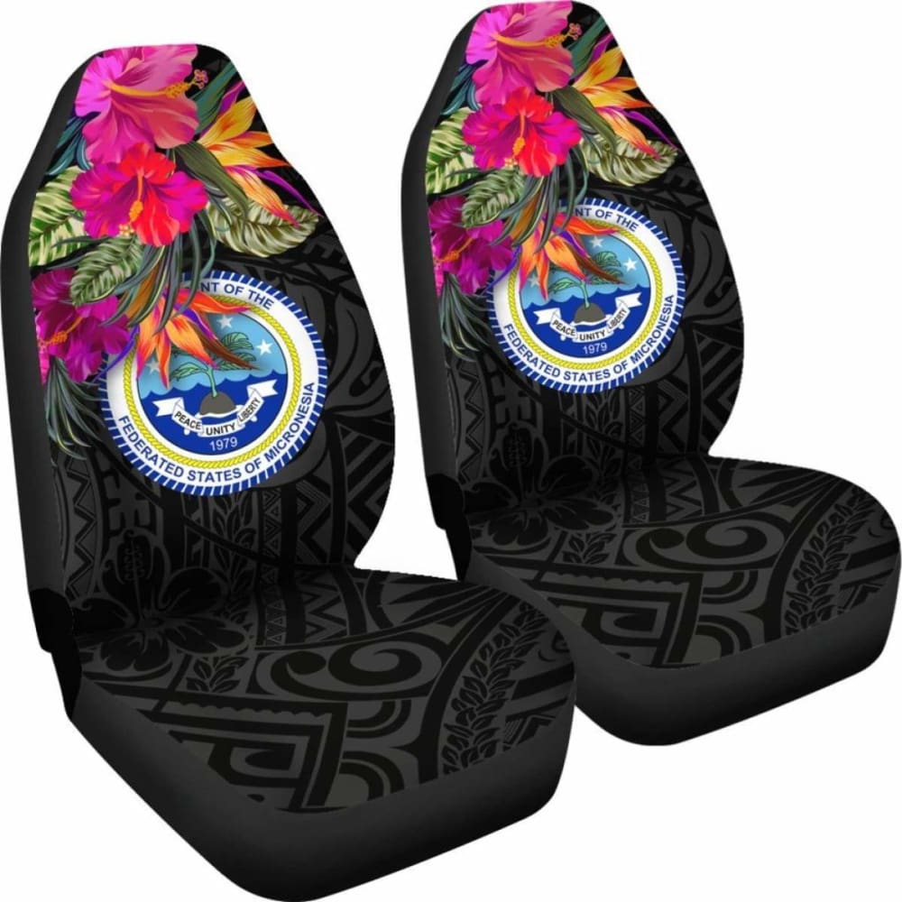 Federated States Of Micronesia Car Seat Covers - Polynesian Hibiscus Pattern -