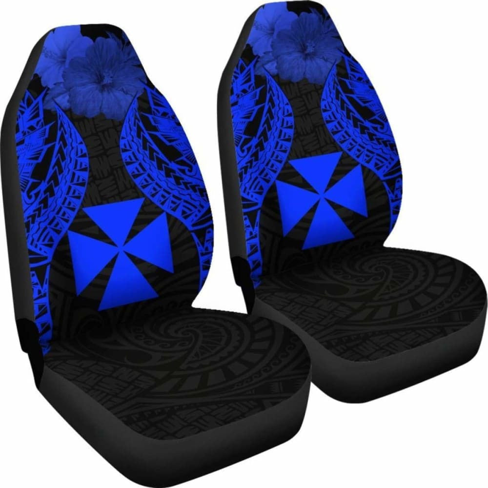 Wallis And Futuna Polynesian Car Seat Covers Pride Seal And Hibiscus Blue -