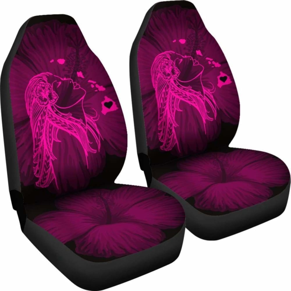 Alohawaii Car Seat Covers - Hawaii Hula Girl Hibiscus Map Pink -