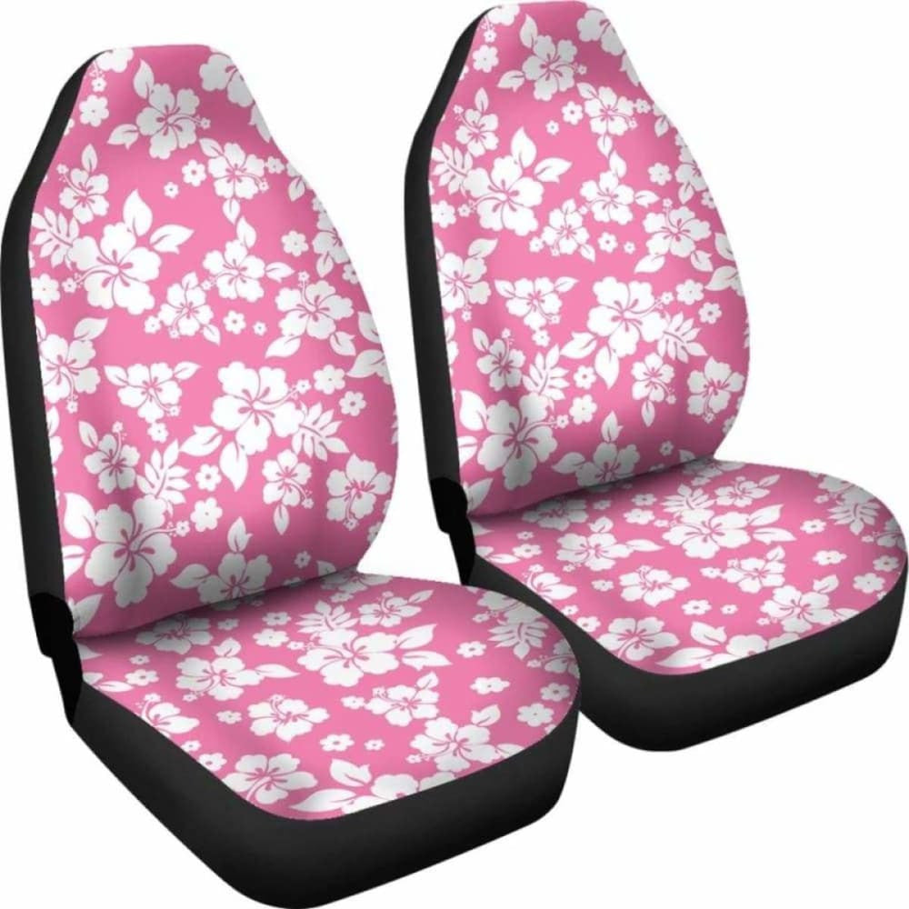 Pink And White Hibiscus Hawaiian Flower Pattern Car Seat Covers
