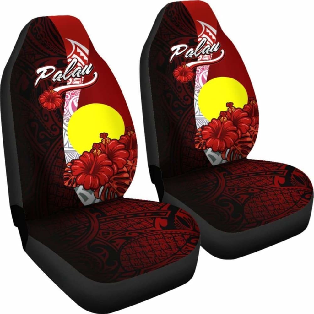 Palau Polynesian Car Seat Covers - Coat Of Arm With Hibiscus -