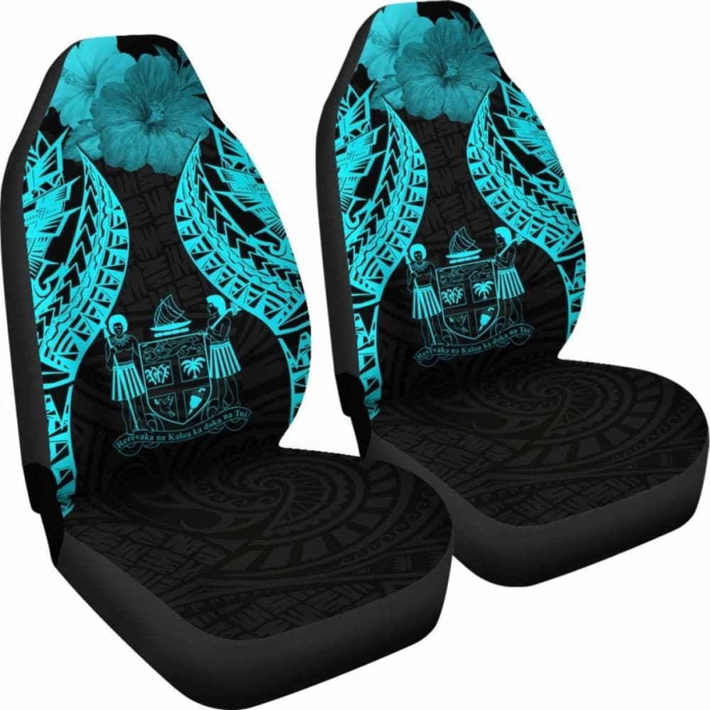 Fiji Polynesian Car Seat Covers Pride Seal And Hibiscus Neon Blue -