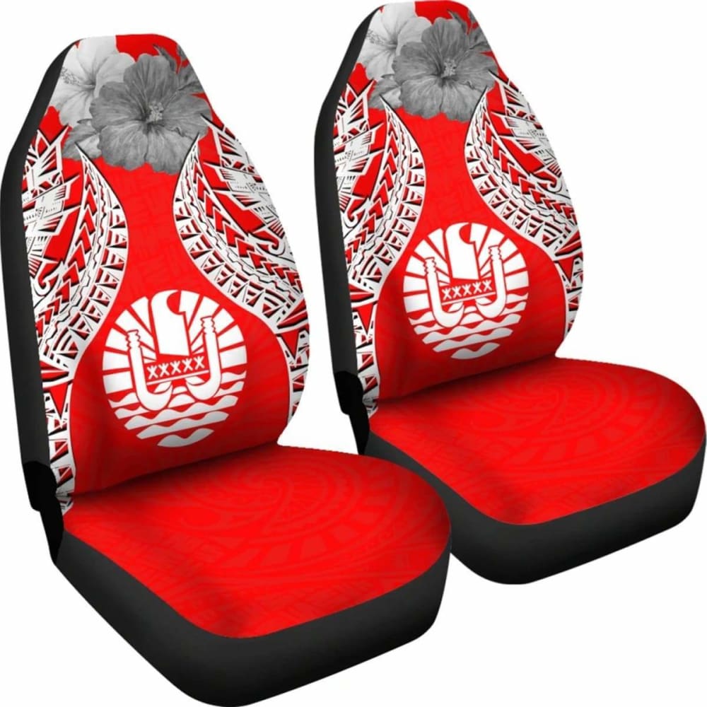 Tahiti Polynesian Car Seat Covers Pride Seal And Hibiscus Red White -