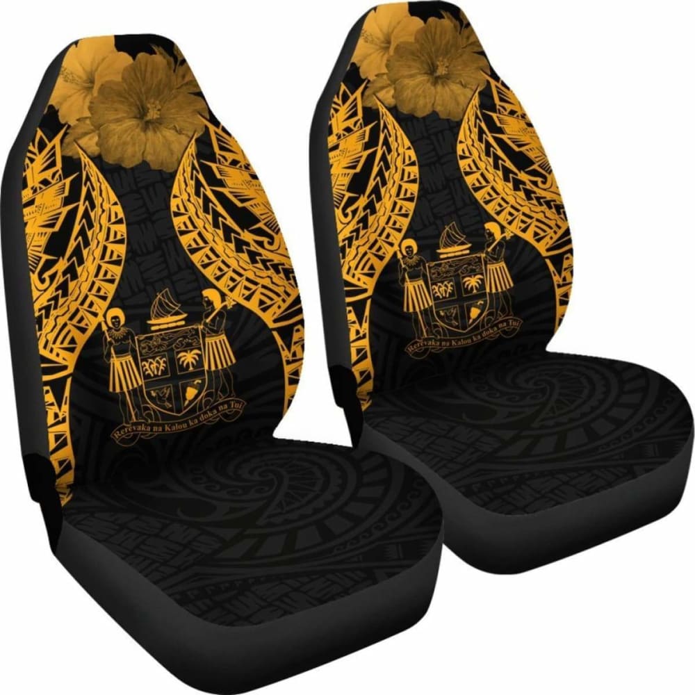 Fiji Polynesian Car Seat Covers Pride Seal And Hibiscus Gold -