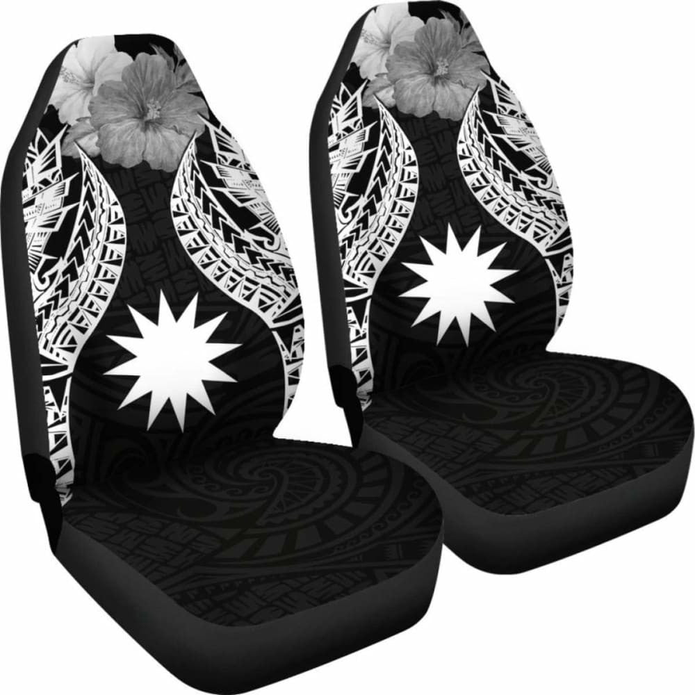 Nauru Polynesian Car Seat Covers Pride Seal And Hibiscus Black -