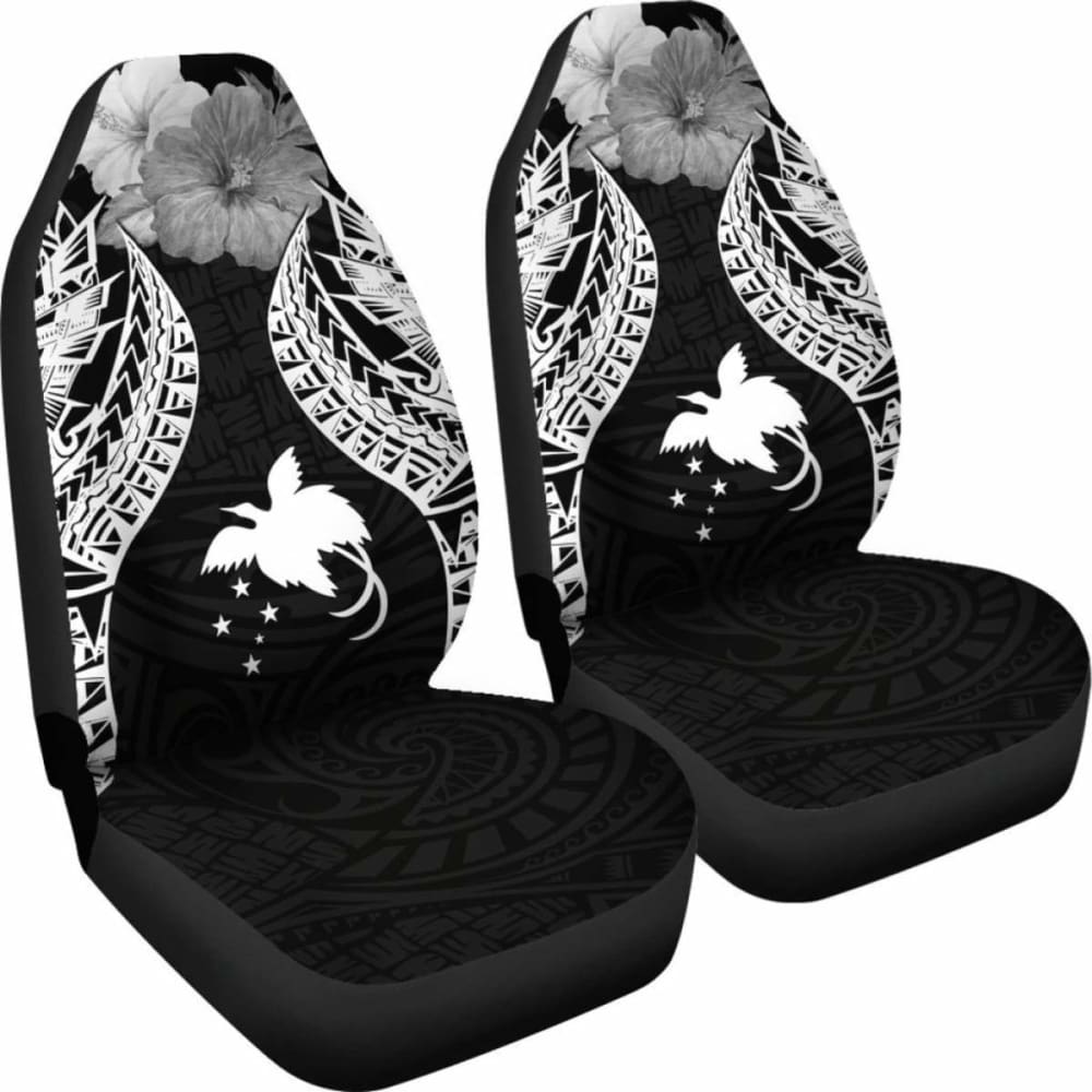 Papua New Guinea Polynesian Car Seat Covers Pride Seal And Hibiscus Black -