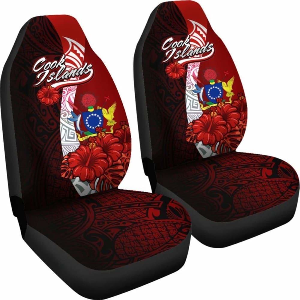 Cook Island Polynesian Car Seat Covers - Coat Of Arm With Hibiscus -