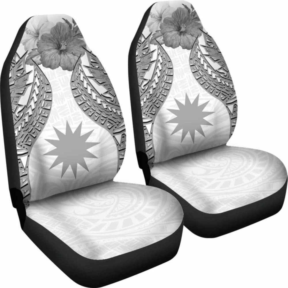 Nauru Polynesian Car Seat Covers Pride Seal And Hibiscus White -