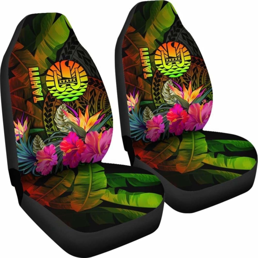 Tahiti Polynesian Car Seat Covers - Hibiscus And Banana Leaves -