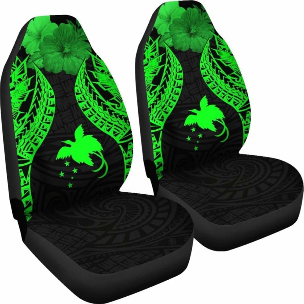 Papua New Guinea Polynesian Car Seat Covers Pride Seal And Hibiscus Green -