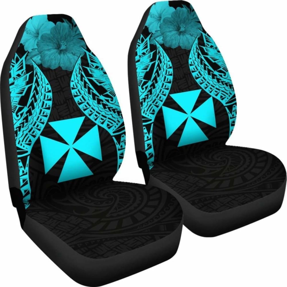 Wallis And Futuna Polynesian Car Seat Covers Pride Seal And Hibiscus Neon Blue -