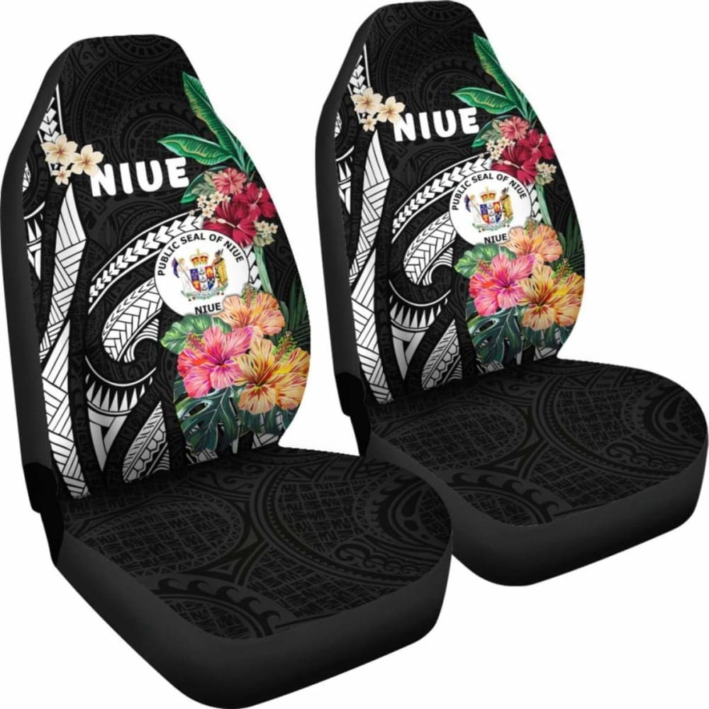 Niue Car Seat Covers Coat Of Arms Polynesian With Hibiscus
