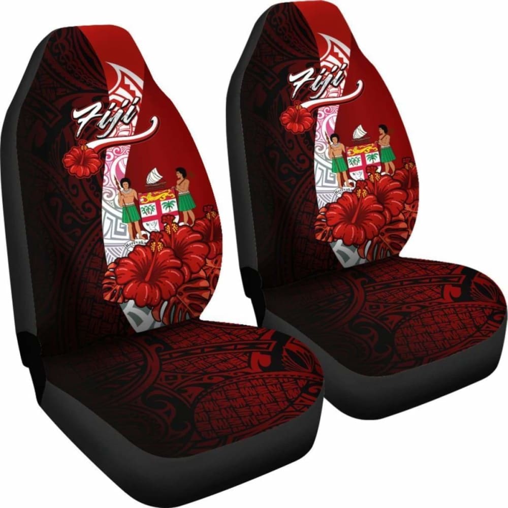Fiji Polynesian Car Seat Covers - Coat Of Arm With Hibiscus -