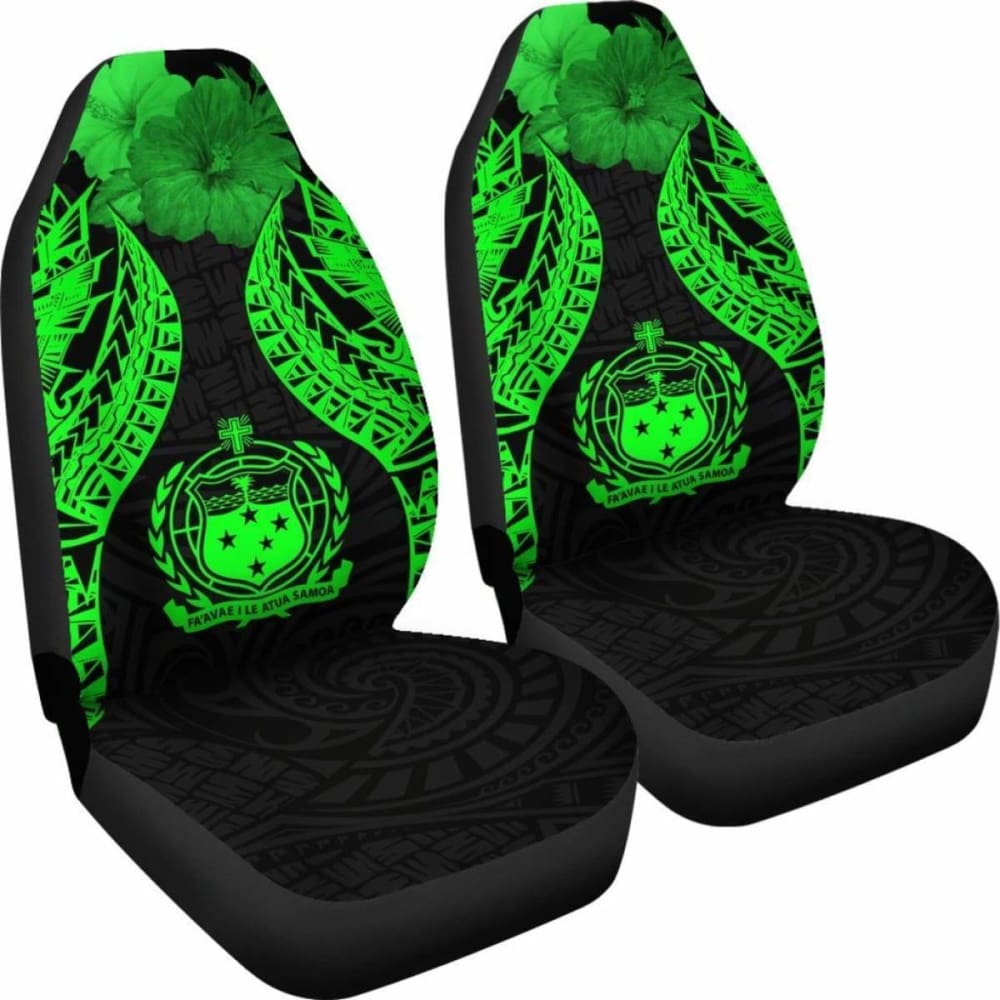 Samoa Polynesian Car Seat Covers Pride Seal And Hibiscus Green -