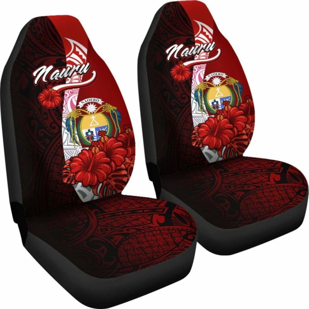 Nauru Polynesian Car Seat Covers - Coat Of Arm With Hibiscus -