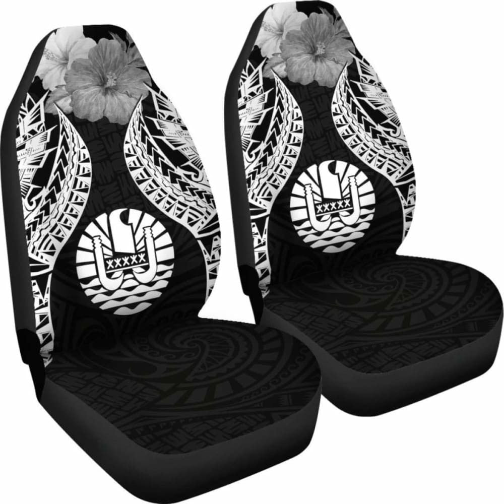 Tahiti Polynesian Car Seat Covers Pride Seal And Hibiscus Black -
