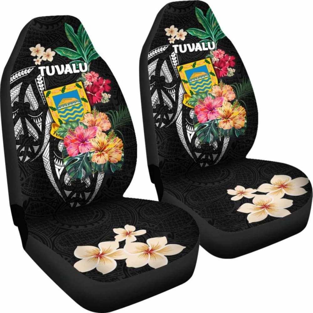 Tuvalu Car Seat Covers Coat Of Arms Polynesian With Hibiscus