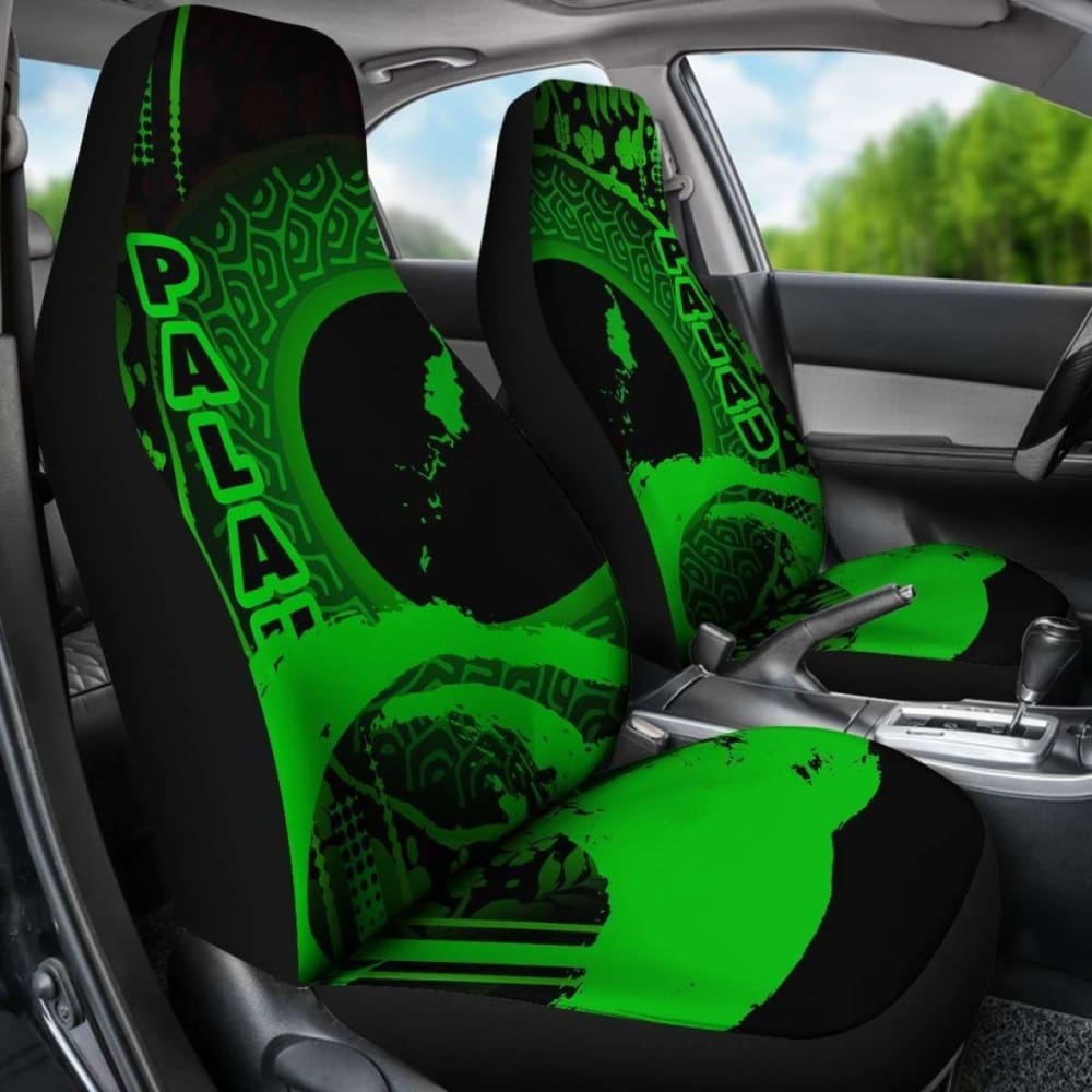 Palau Car Seat Covers - Palau Map Hibiscus And Wave Green -