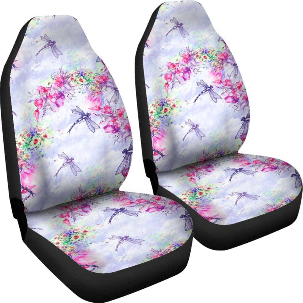 Pink Flower and Blue Dragonfly Printed Car Seat Covers