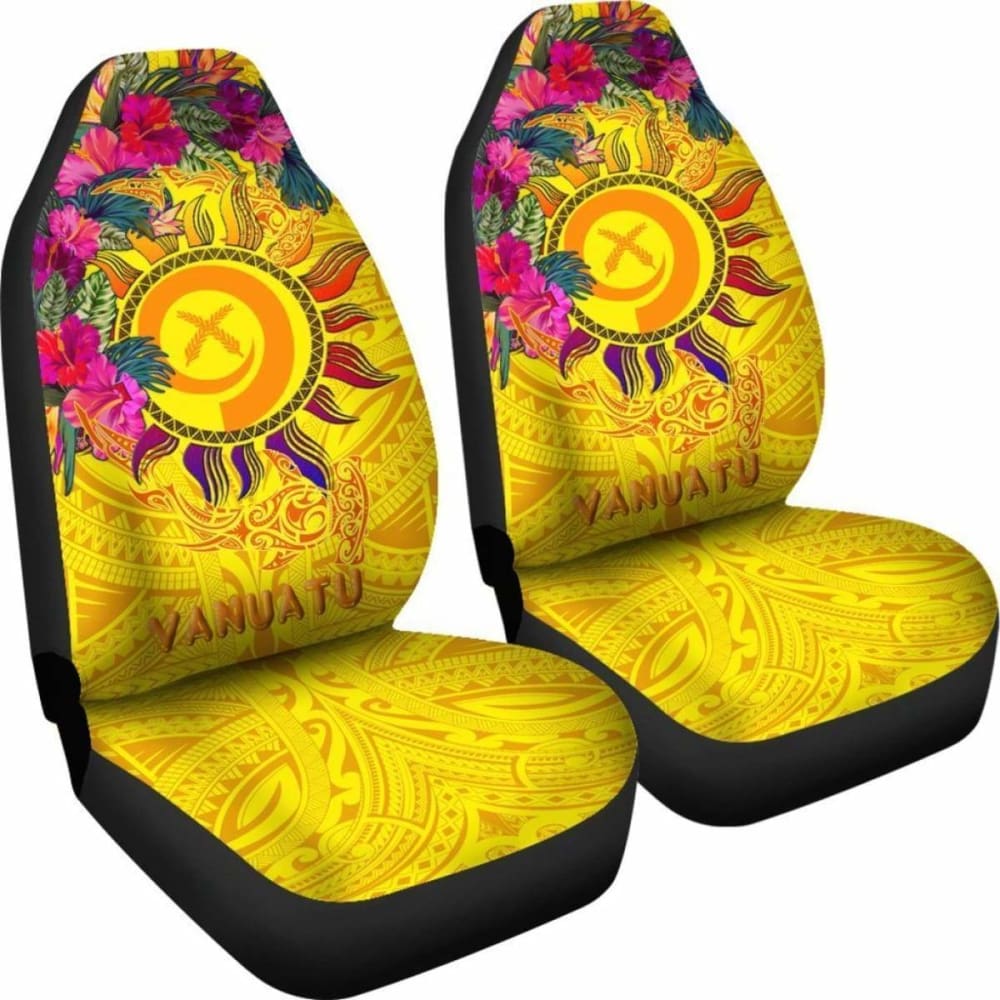 Vanuatu Car Seat Covers - Vanuatu Symbols With Hibiscus -
