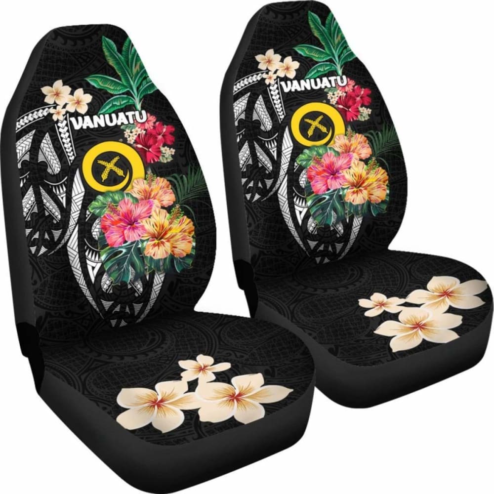 Vanuatu Car Seat Covers Coat Of Arms Polynesian With Hibiscus-