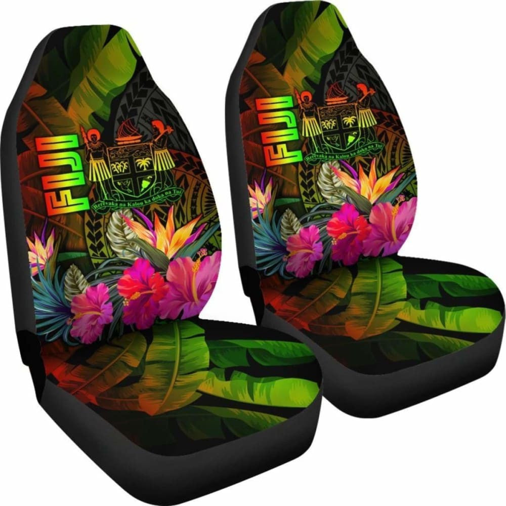 Fiji Polynesian Car Seat Covers - Hibiscus And Banana Leaves -