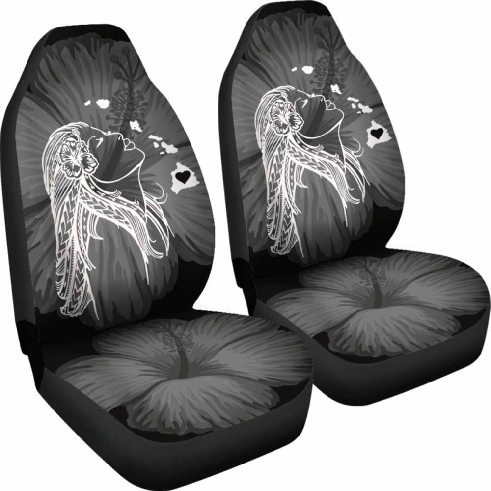 Alohawaii Car Seat Covers - Hawaii Hula Girl Hibiscus Map White -