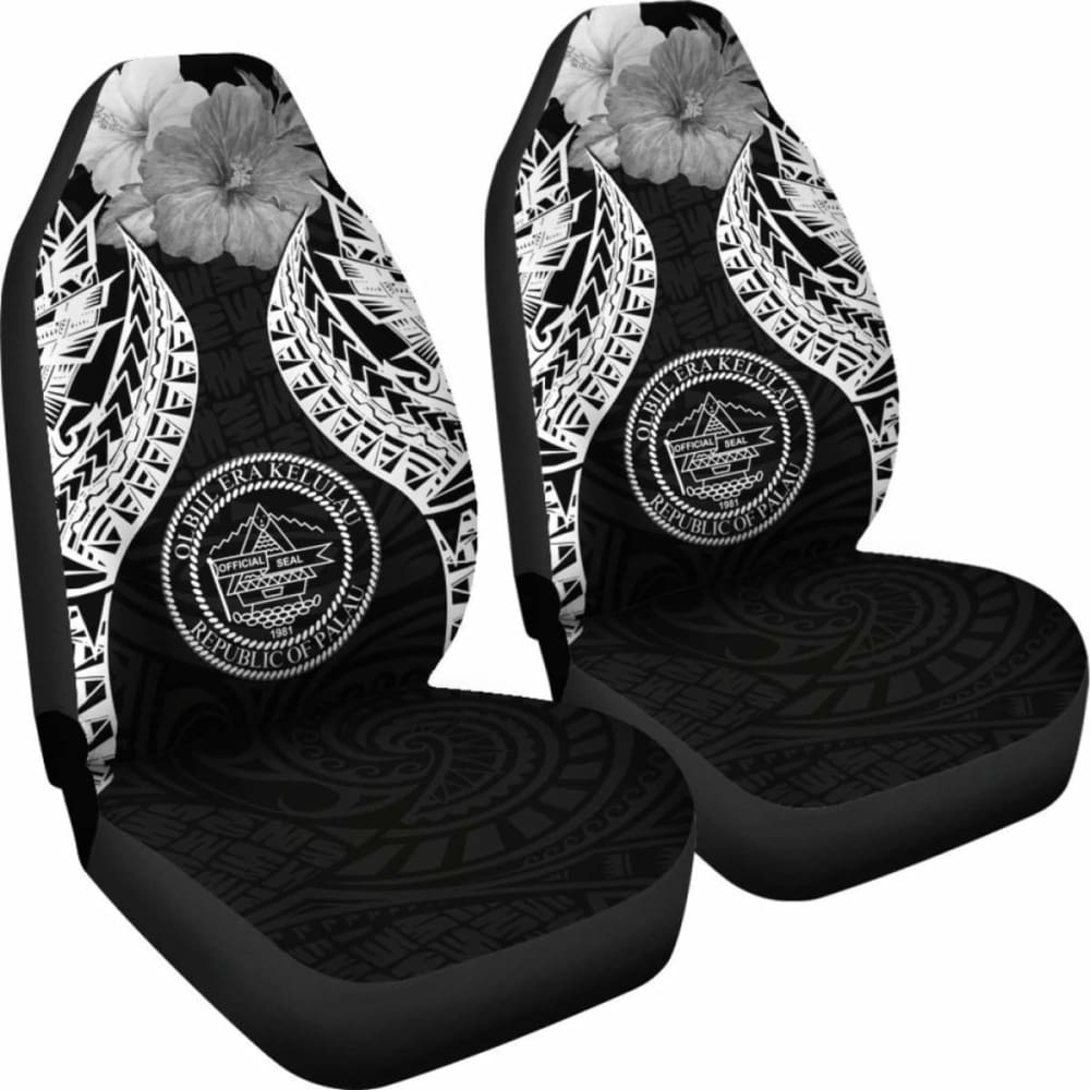 Palau Polynesian Car Seat Covers Pride Seal And Hibiscus Black -
