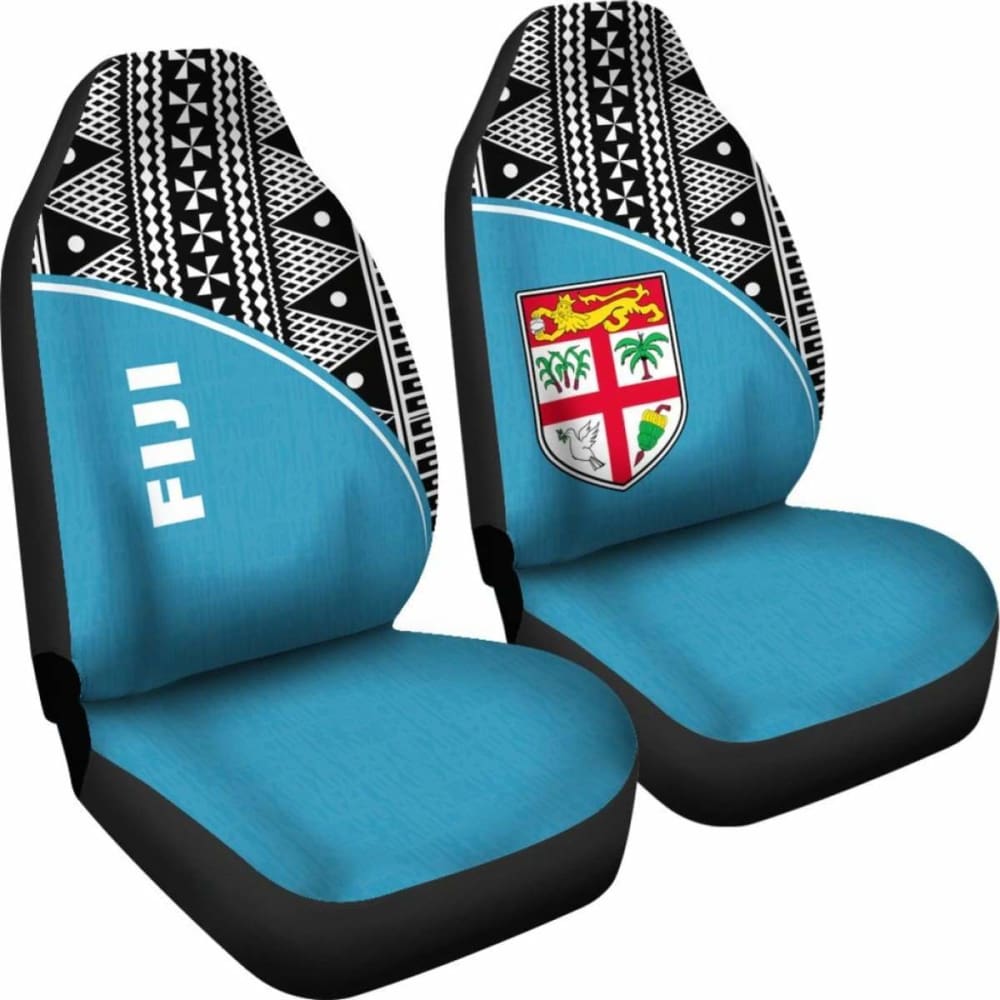 Fiji Tapa Car Seat Covers - Fiji Flag Polynesian White Curve Blue -